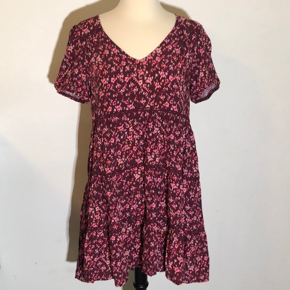 Women’s Pink Floral Short-Sleeve Babydoll Dress